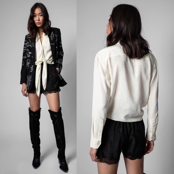 Zadig & Voltaire Toupy Twill Chaines Skull Printed Silk Tie Blouse Chain… - Picture 7 of 15